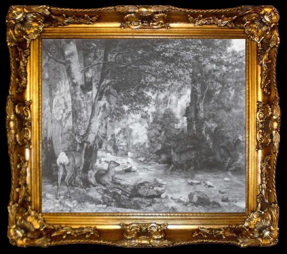 framed  Gustave Courbet Hische in Covert am Flub von Plaisirfontaine, ta009-2